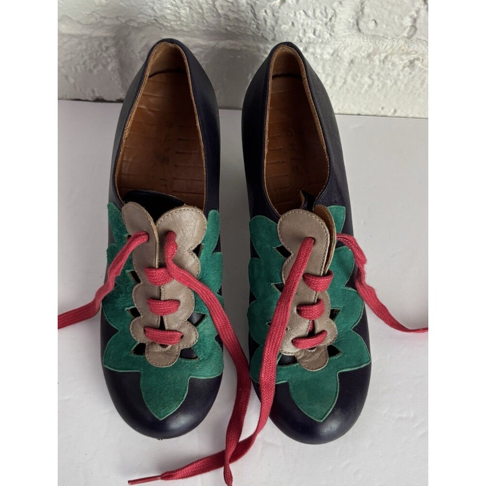 Chie Mahara Women's Shoes EU 37 US 7 Suede Leather Lace Up Heels Purple Green - Picture 9 of 12